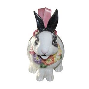 Fitz & Floyd Omnibus Bunny Rabbit Teapot Pitcher 1995 Floral Easter Ceramic 7.5"
